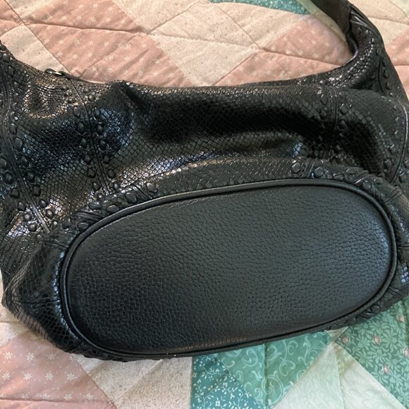 Brighton Black Leather Purse Womens Hobo Slouchy Faux Snakeskin Western Buckle - Picture 9 of 16